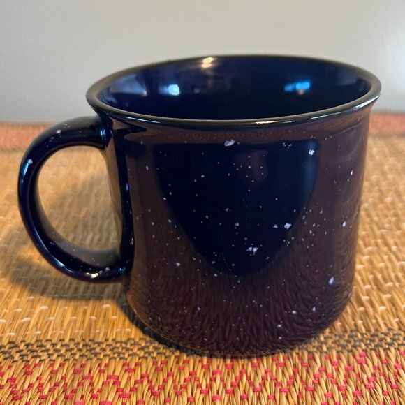 Cobalt Blue and White Speckled Camping Campfire Style Wide-Mouth Stoneware Mug - Picture 2 of 9